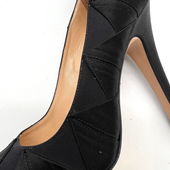 CHARLOTTE OLYMPIA Heels Womens 37 Black Gold Satin Pump Platform Ankle Strap - Picture 15 of 15